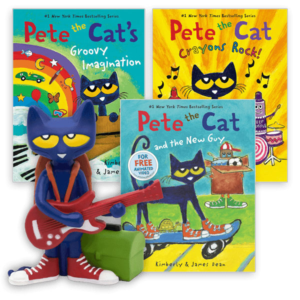 A 4 item set of a Pete the Cat figurine and 3 books.